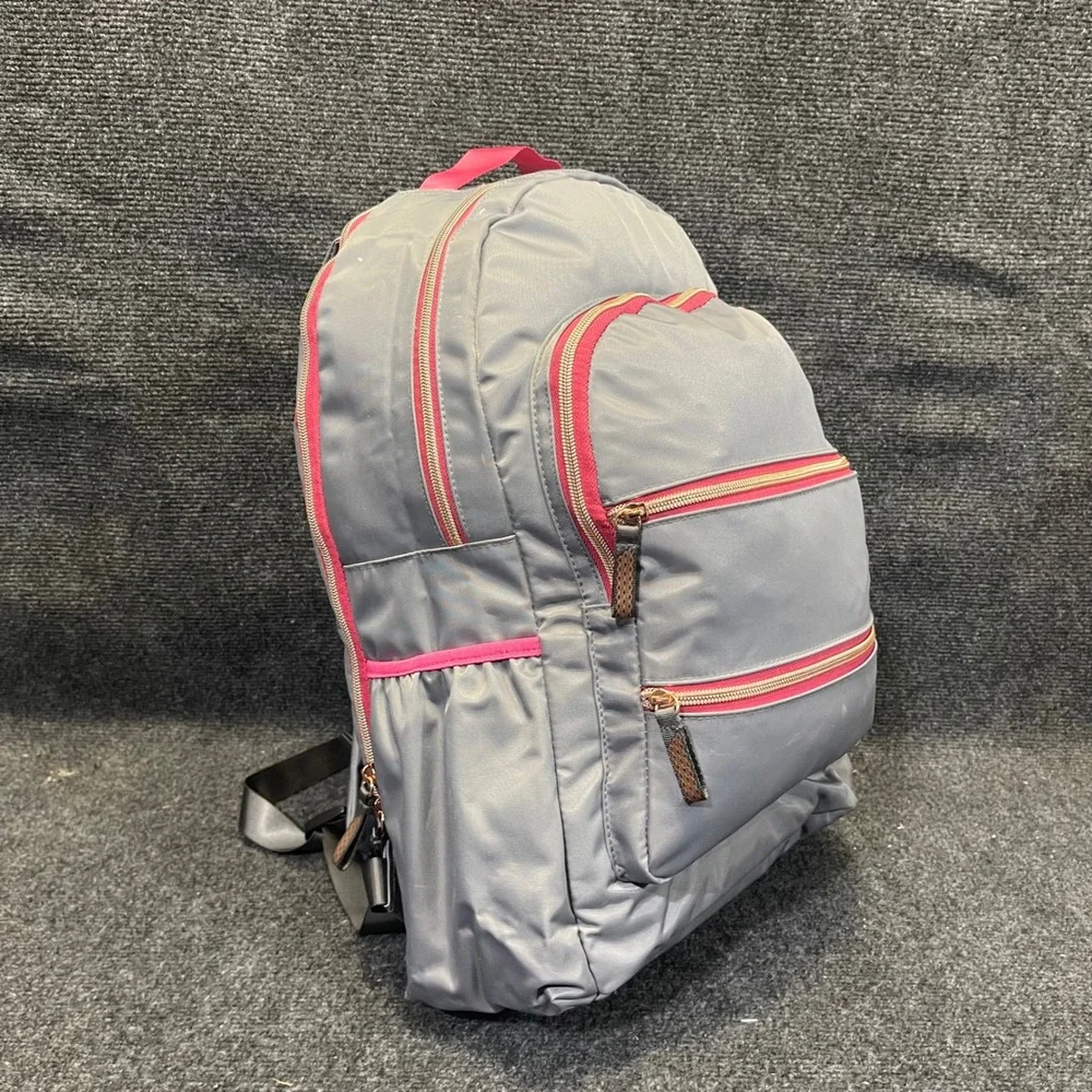 Walgreens CNDG-0131‎ Grey Pink Nylon Multi-Pocket Rose Gold Zippers Backpack